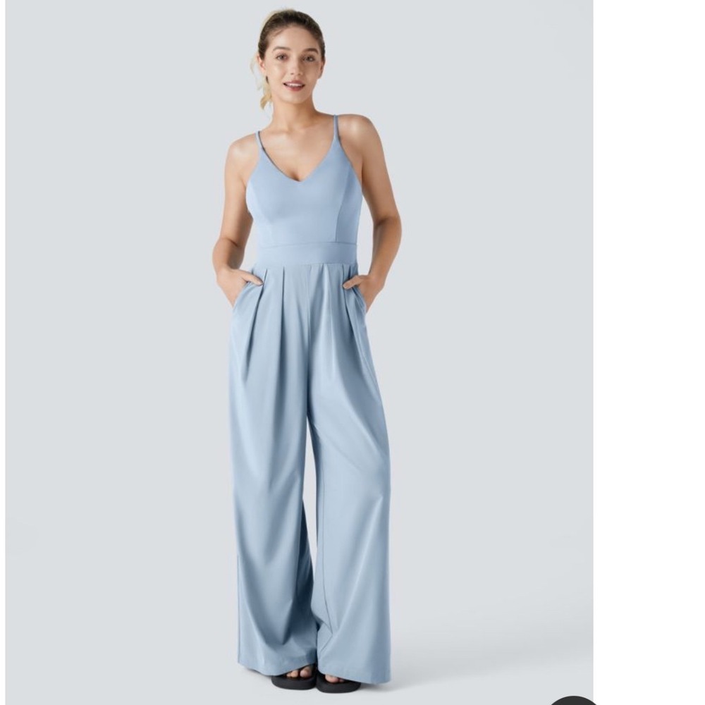 Halara Breezeful Backless Wide Leg Jumpsuit Ballad Blue XL‎ Quick Dry Pocket